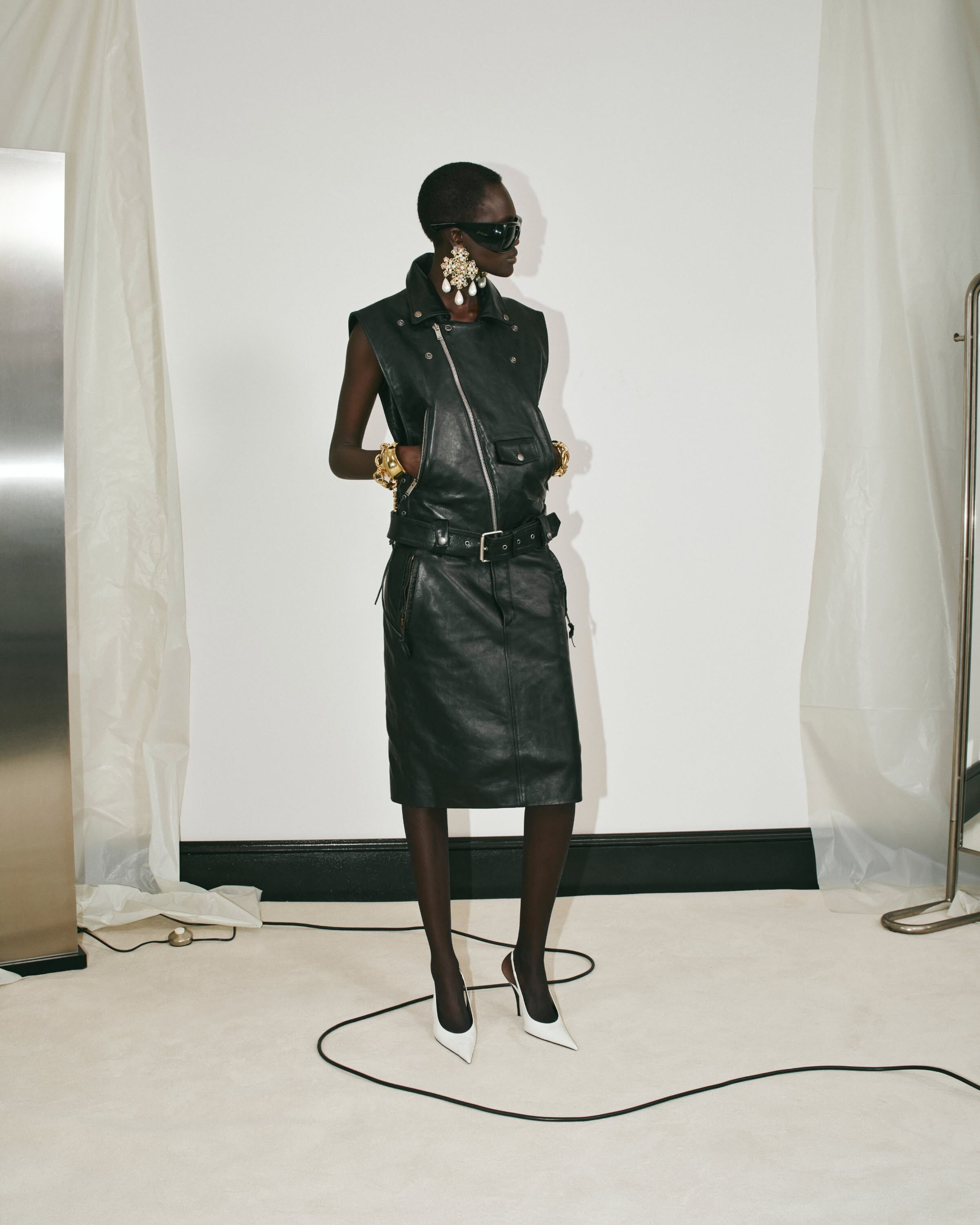 biker vest in creased leather