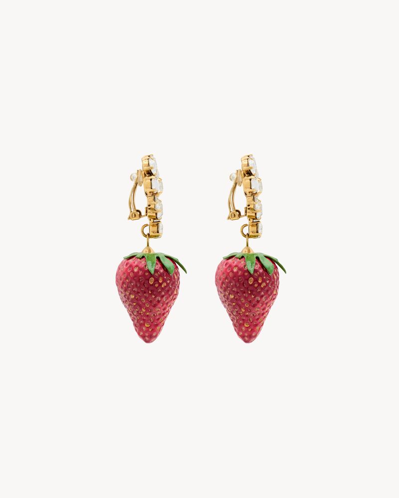 rhinestone strawberry earrings in resin and metal