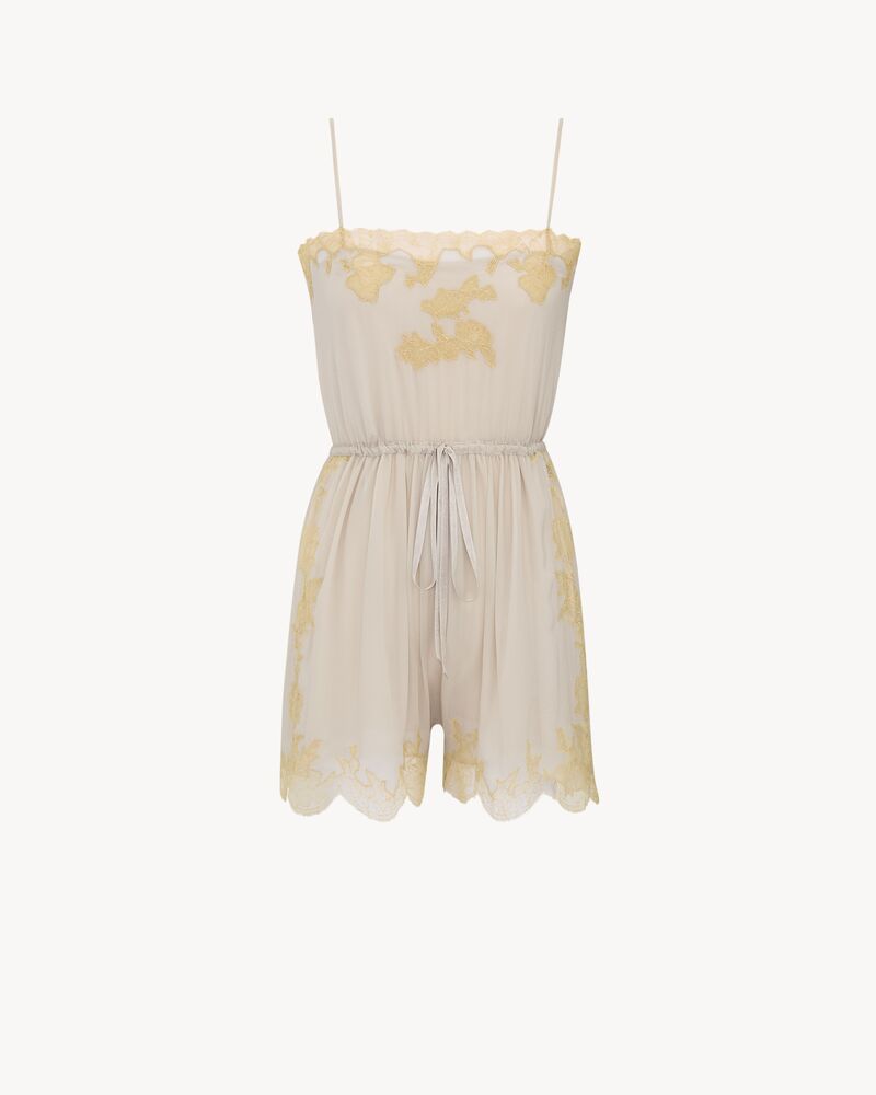 laced romper in silk crepe muslin