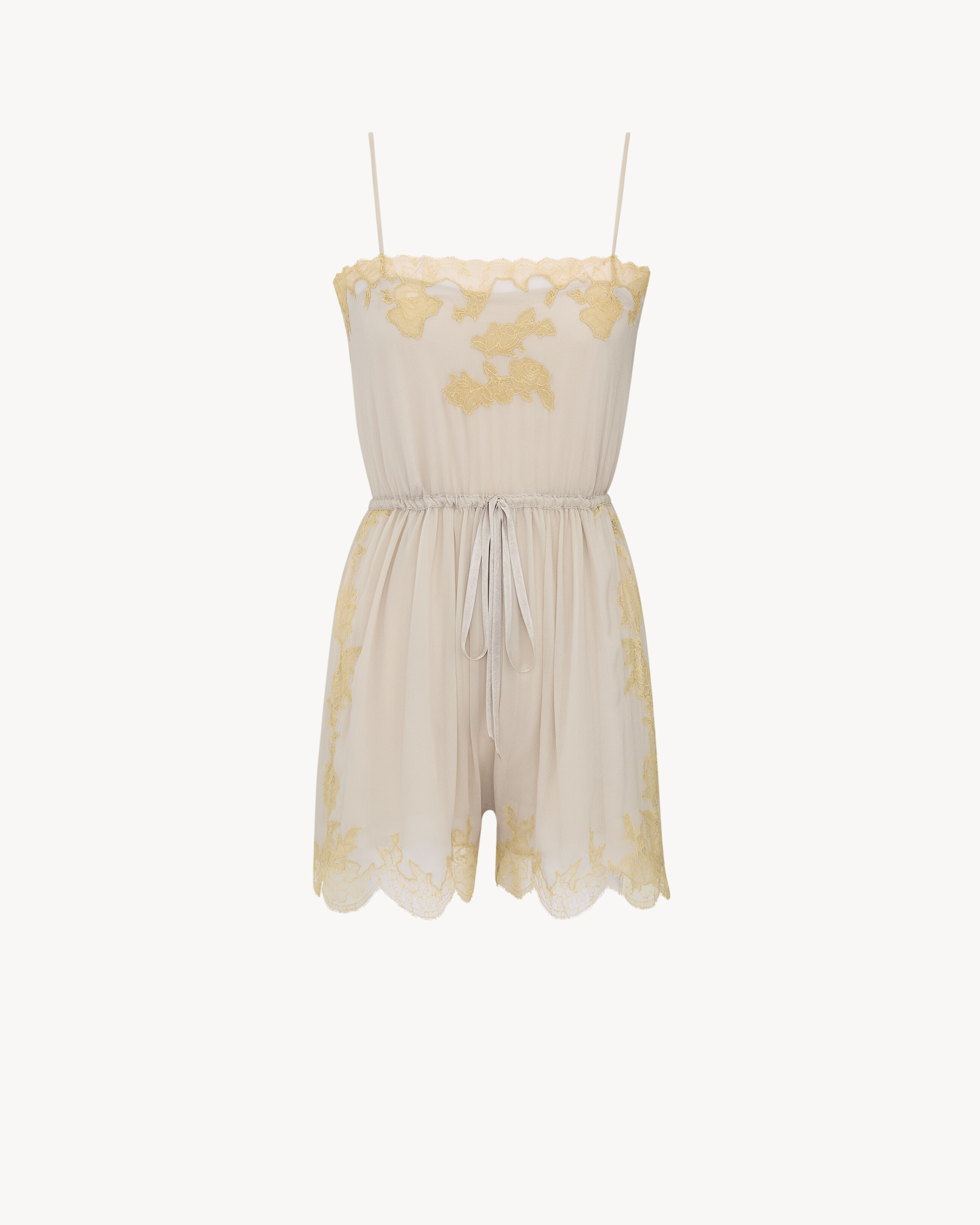 laced romper in silk crepe muslin