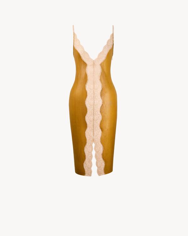 Midi-Spitzenkleid aus silikonbeschichtetem geripptem Seidenjersey