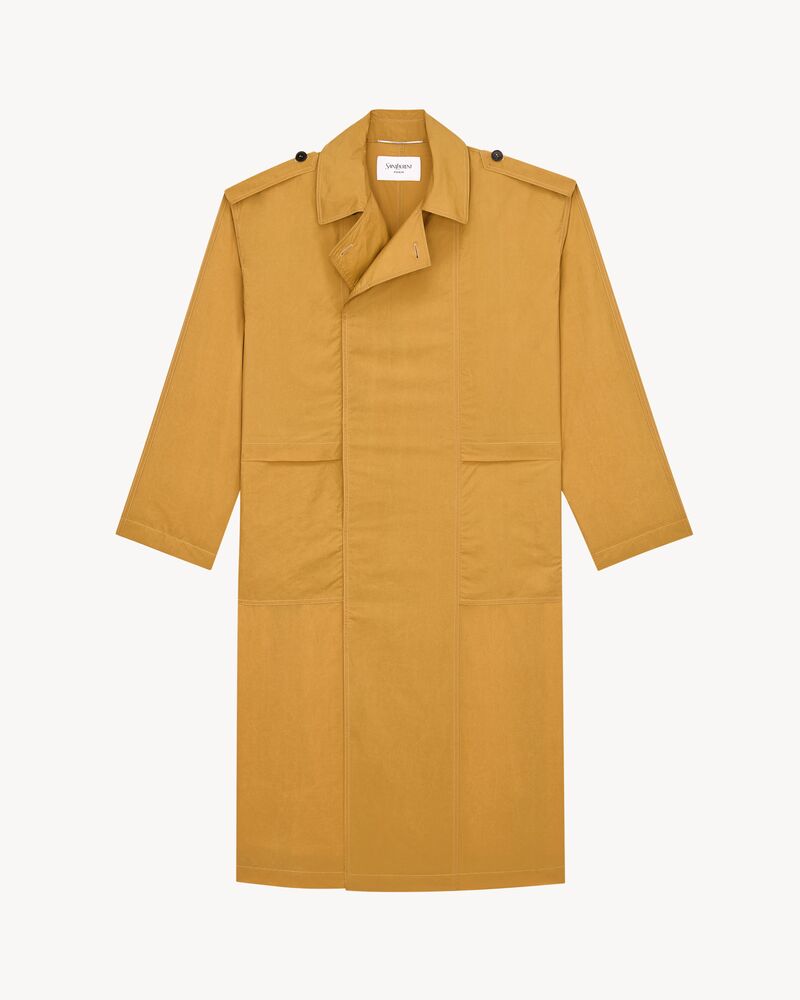 broad-shoulder trench coat in silk
