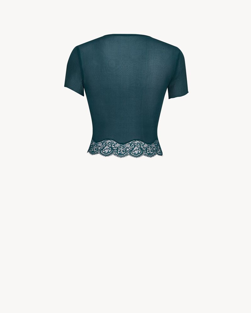 laced T-shirt in ribbed silk