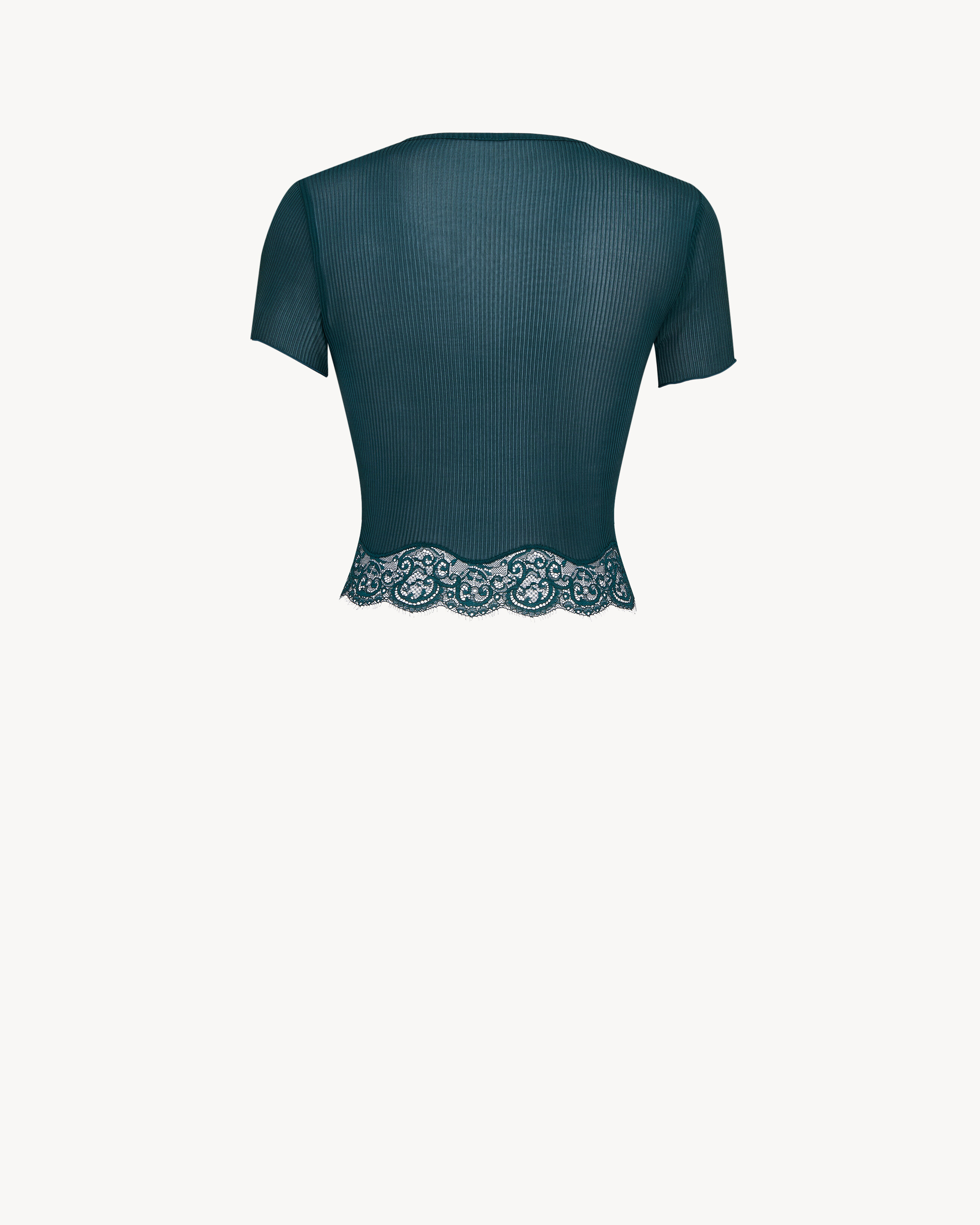 T-shirt in seta e pizzo a coste