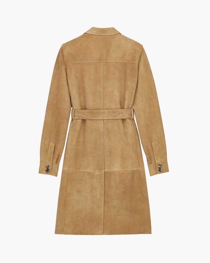 belted coat in suede
