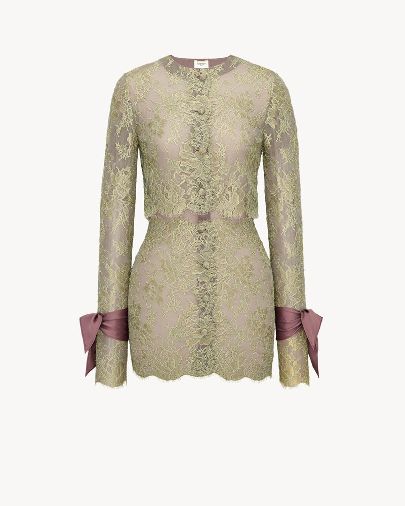 lavallière-cuff mini dress in lace