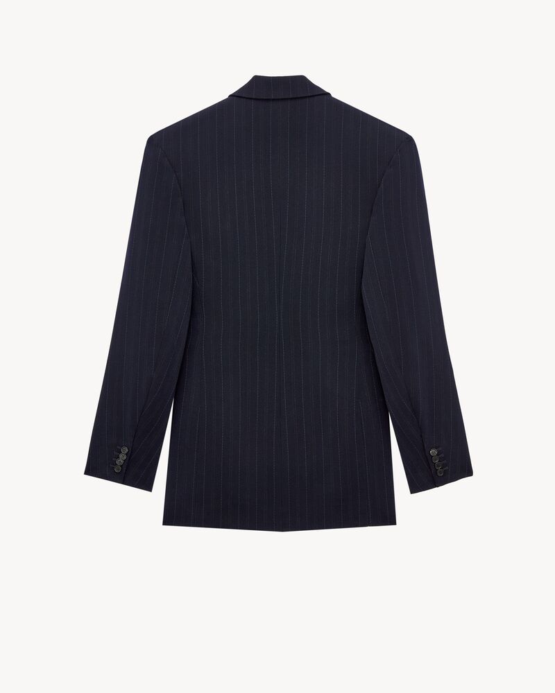 blazer com fechamento duplo em lã listrada