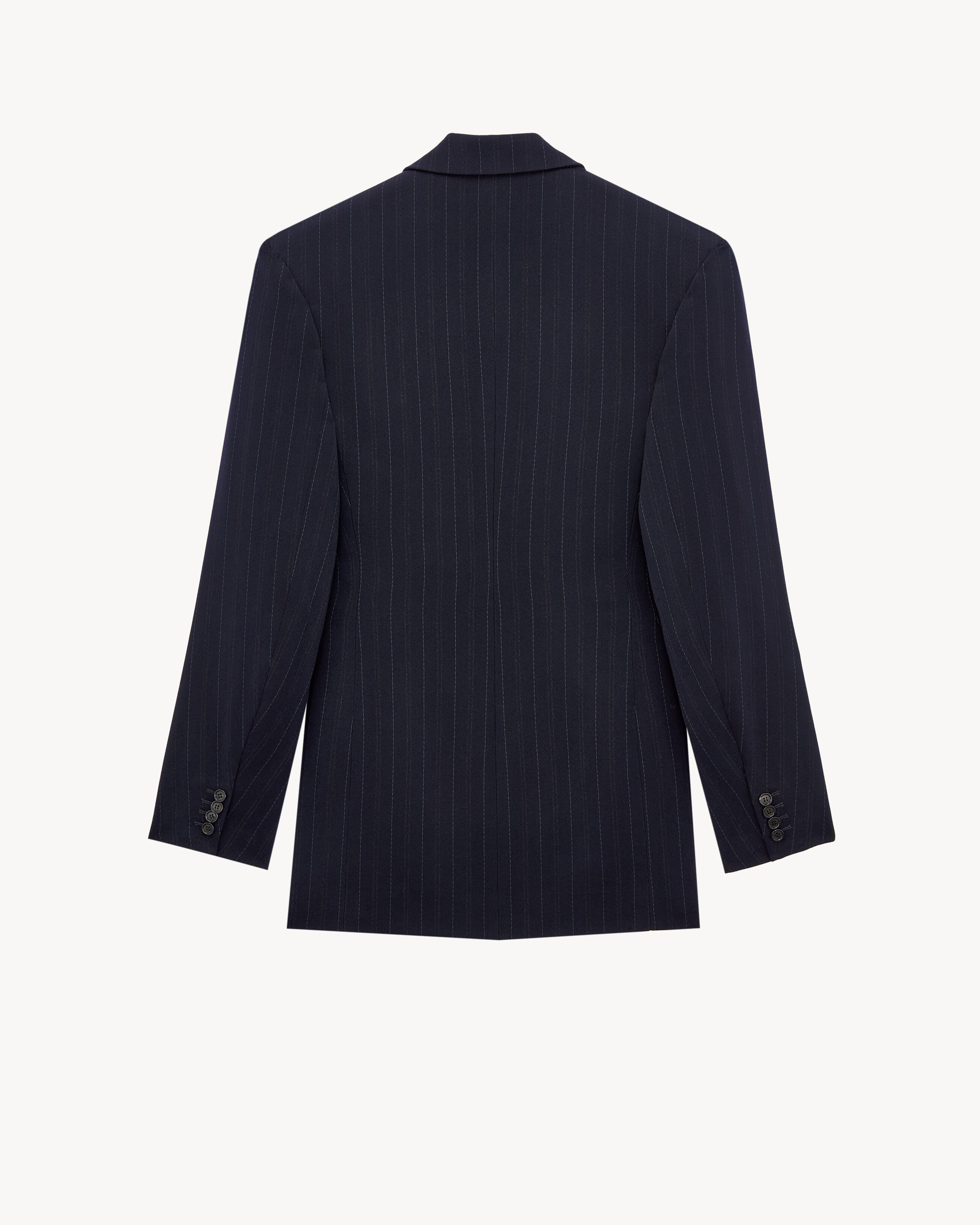 blazer com fechamento duplo em lã listrada