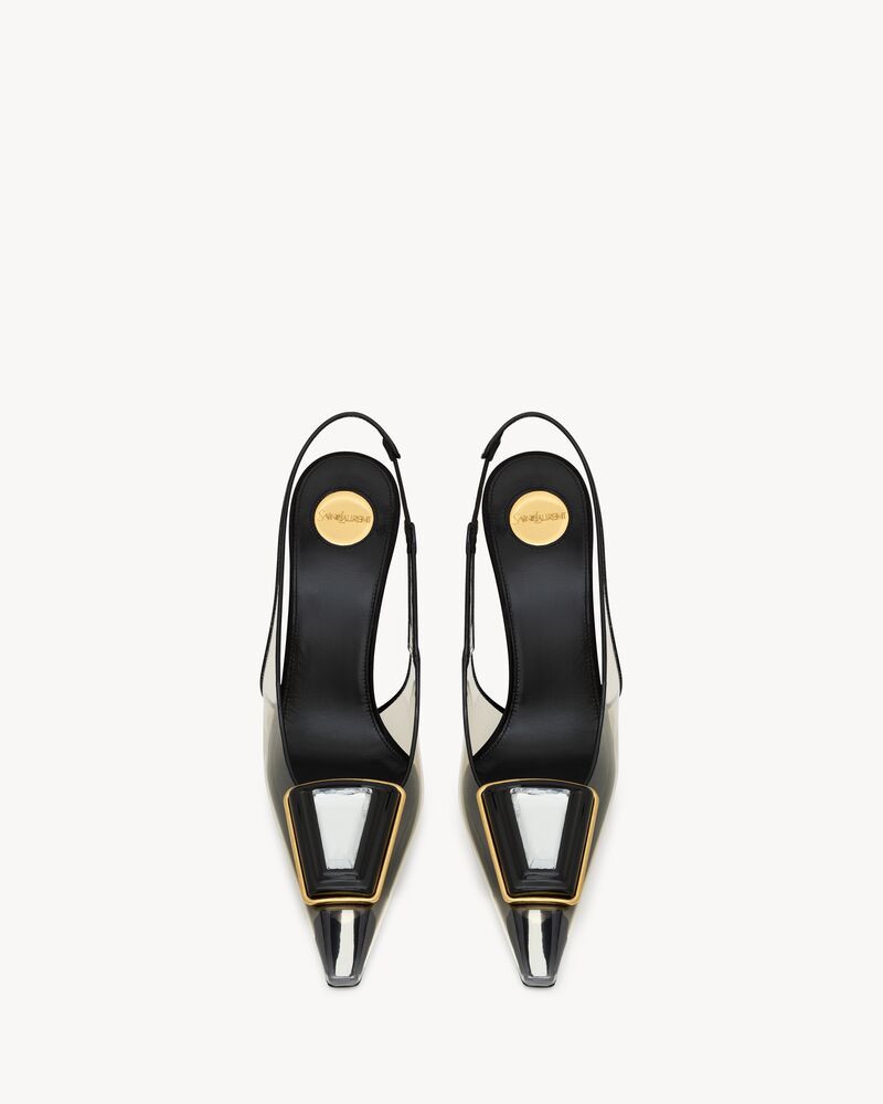 SIBYL slingback pumps in TPU, patent leather, and satin