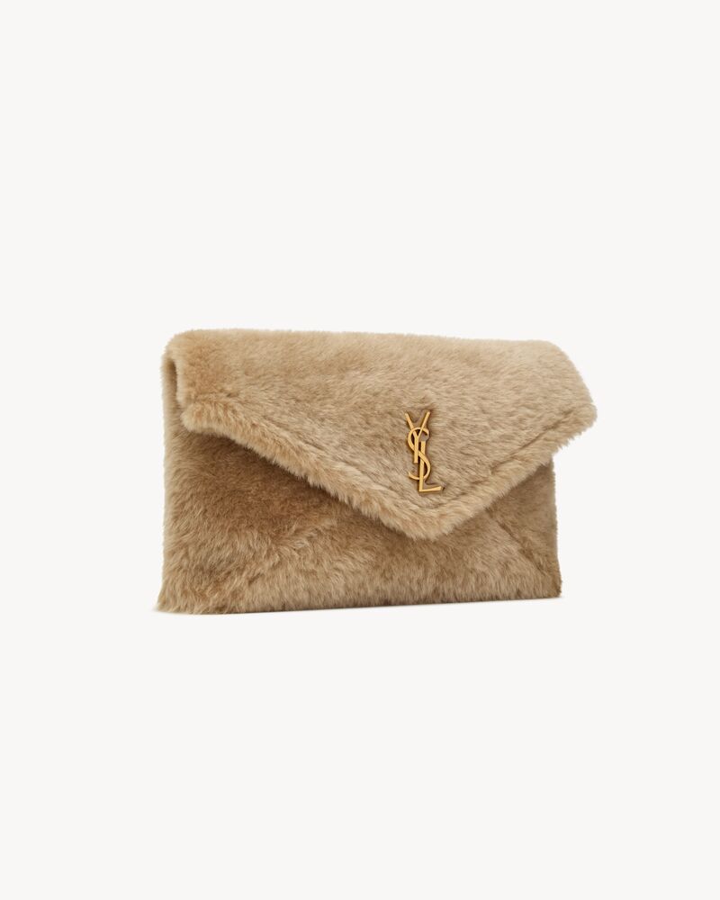CASSANDRE large envelope pouch in shearling in Grey | Saint