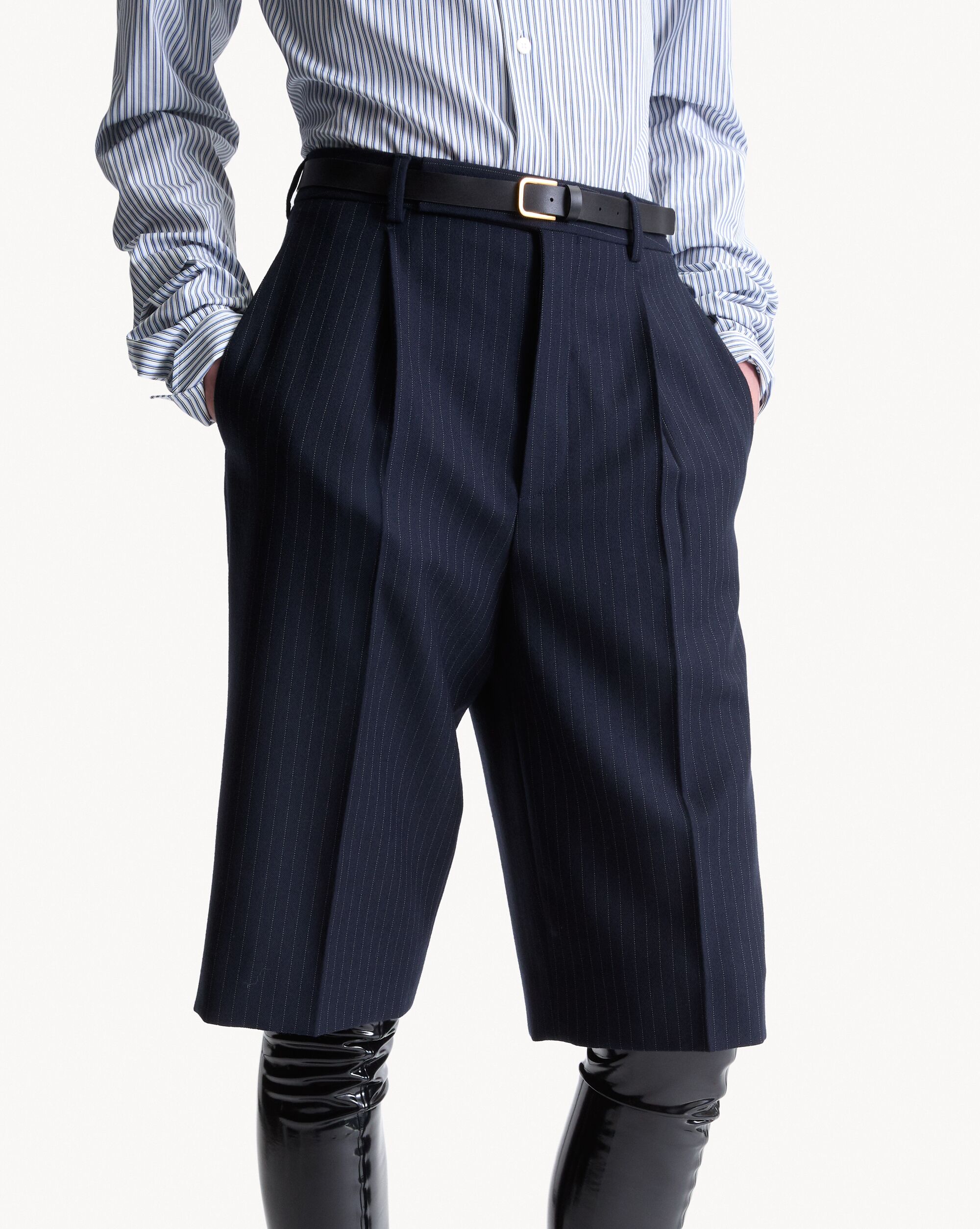 bermuda shorts in pin dot stripe wool gabardine