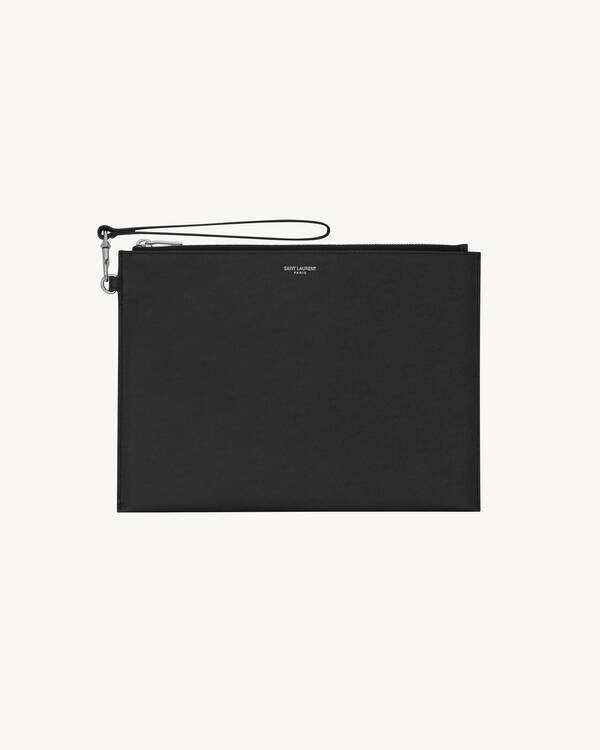 Saint Laurent Paris zipped tablet holder in grain de poudre
