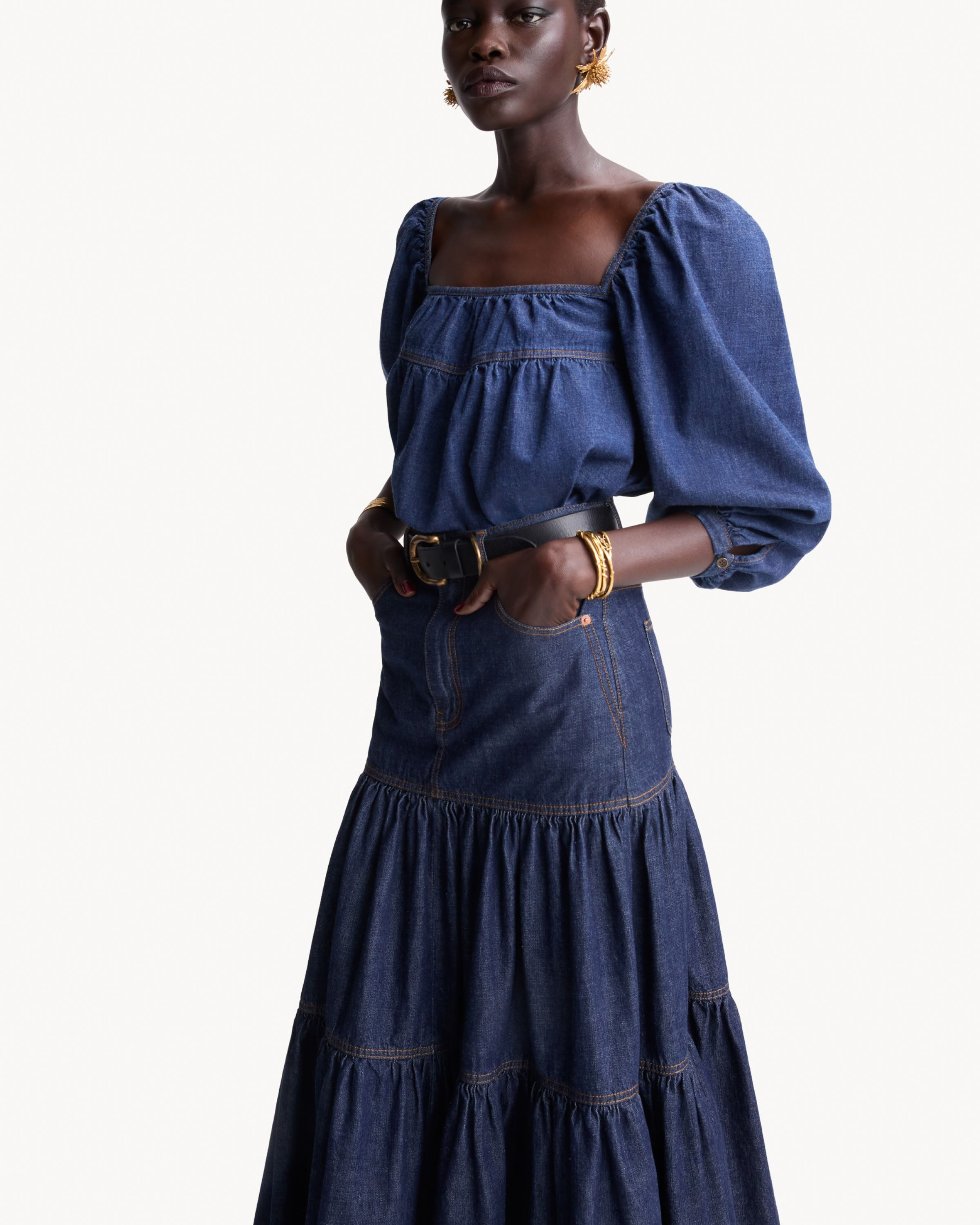 long skirt in indigo denim