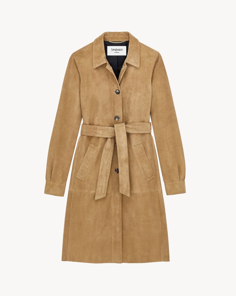 belted coat in suede