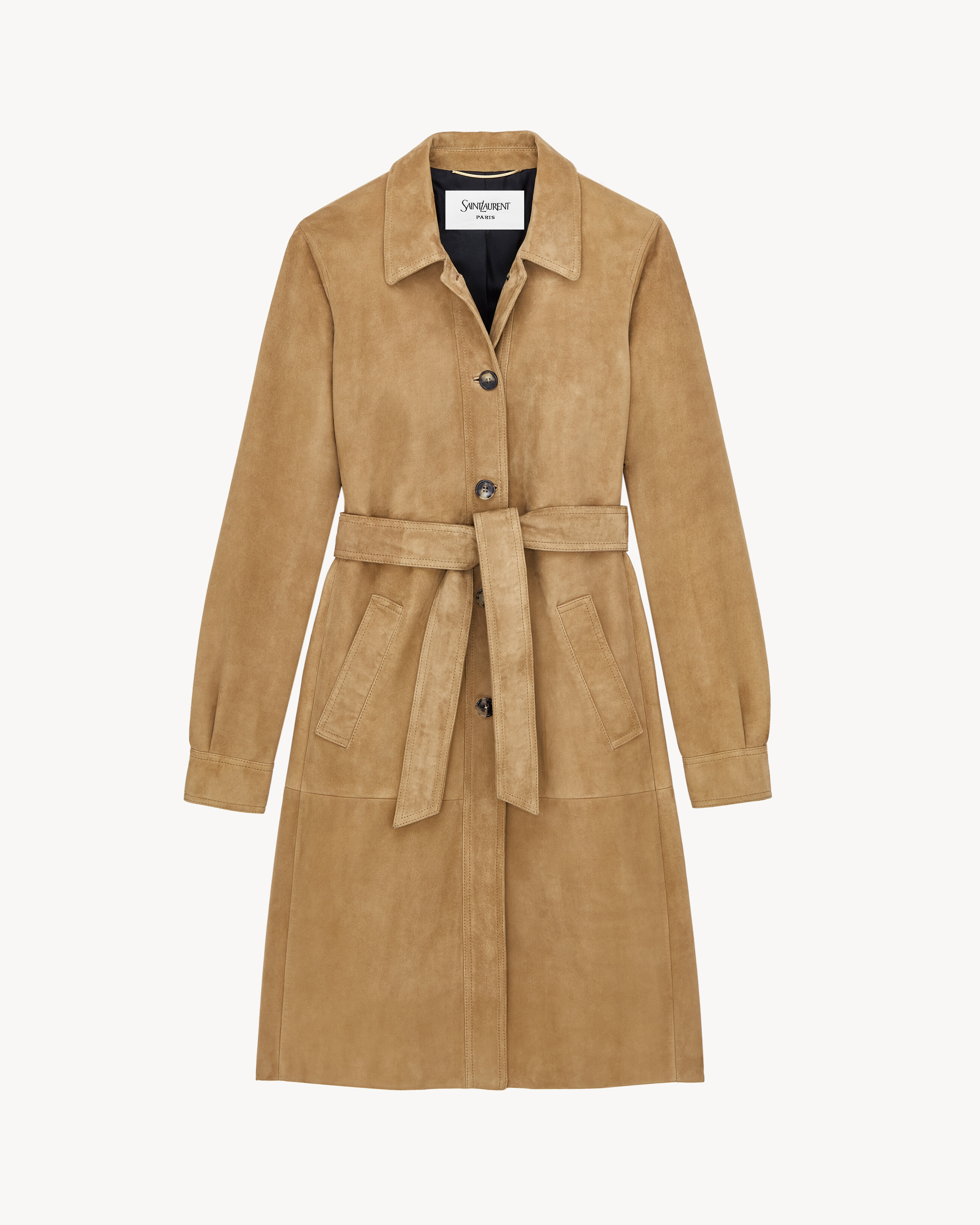 belted coat in suede