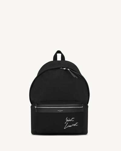 saint laurent embroidered city backpack in canvas in Black | Saint