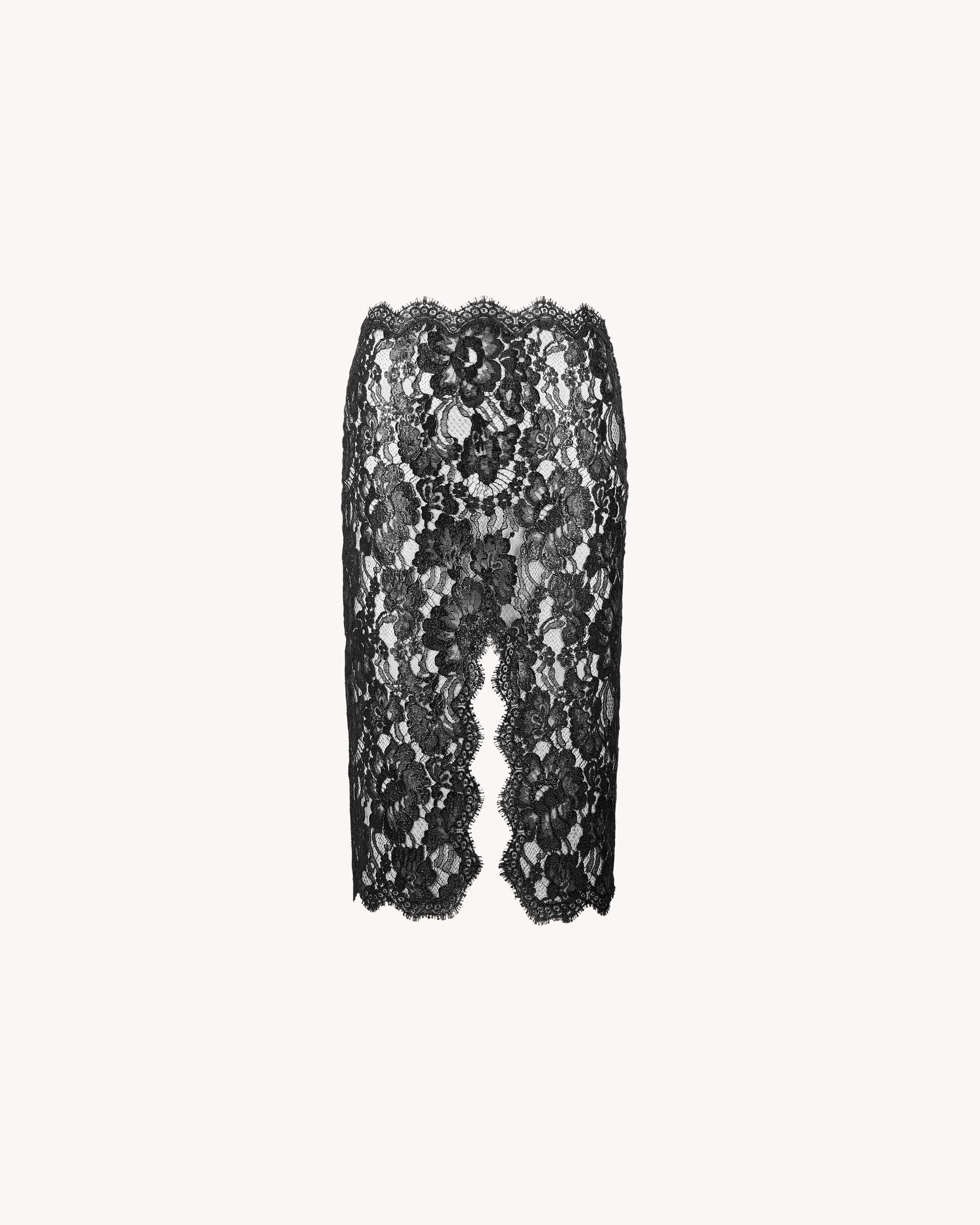 split pencil skirt in silicone-coated lace
