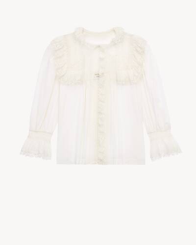 embroidered lace blouse in cotton voile in White | Saint Laurent