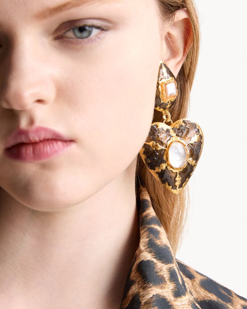 heart drop earrings in enamel