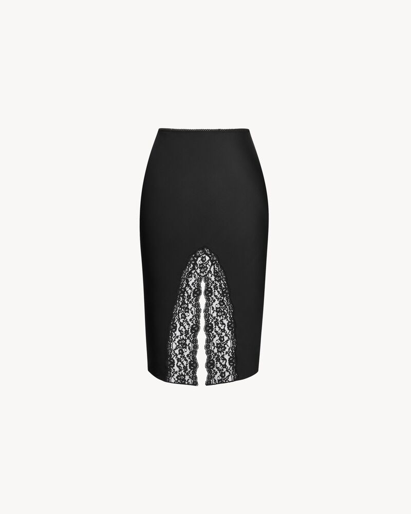 split slip skirt in double-face silk satin and lace