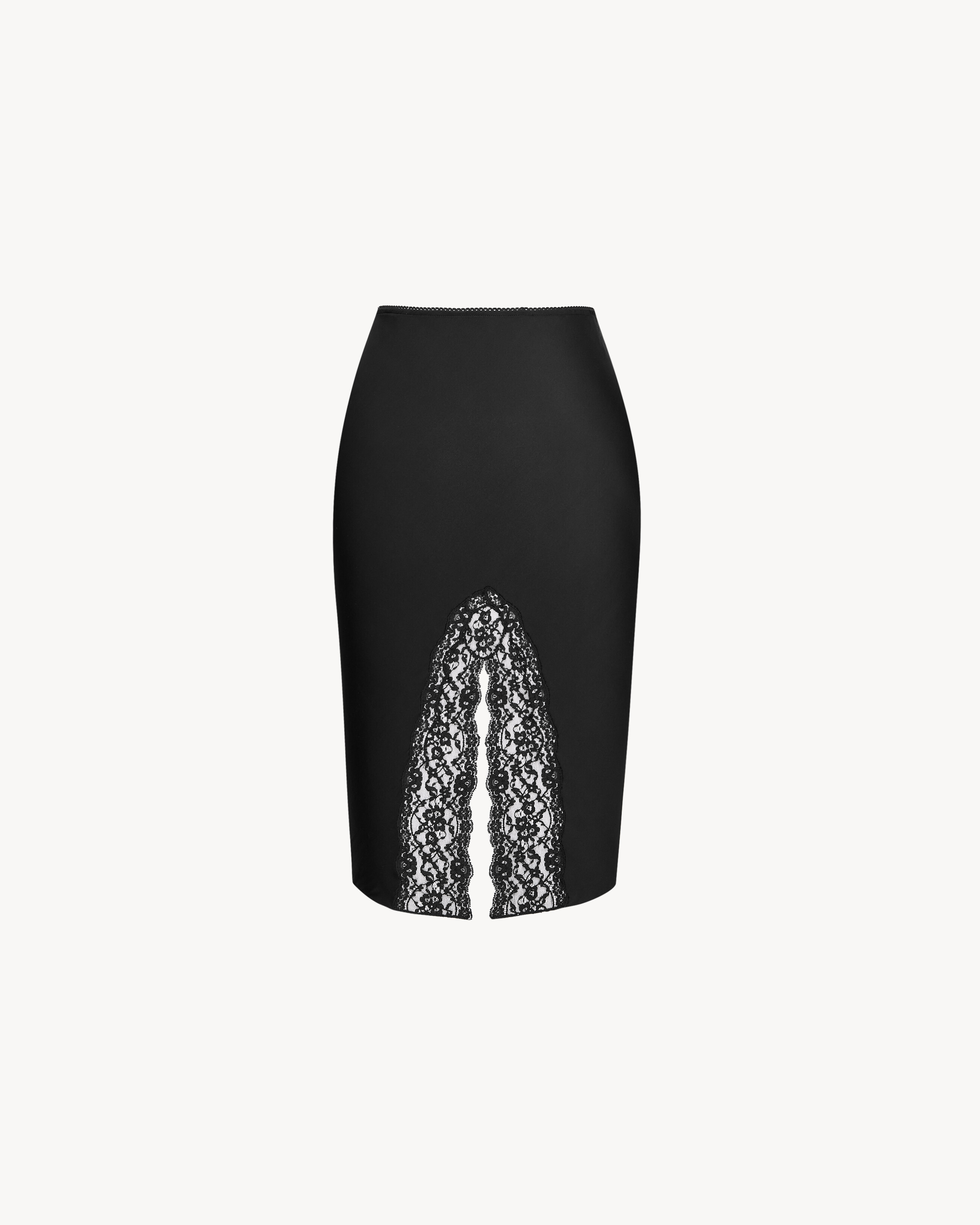 split slip skirt in double-face silk satin and lace