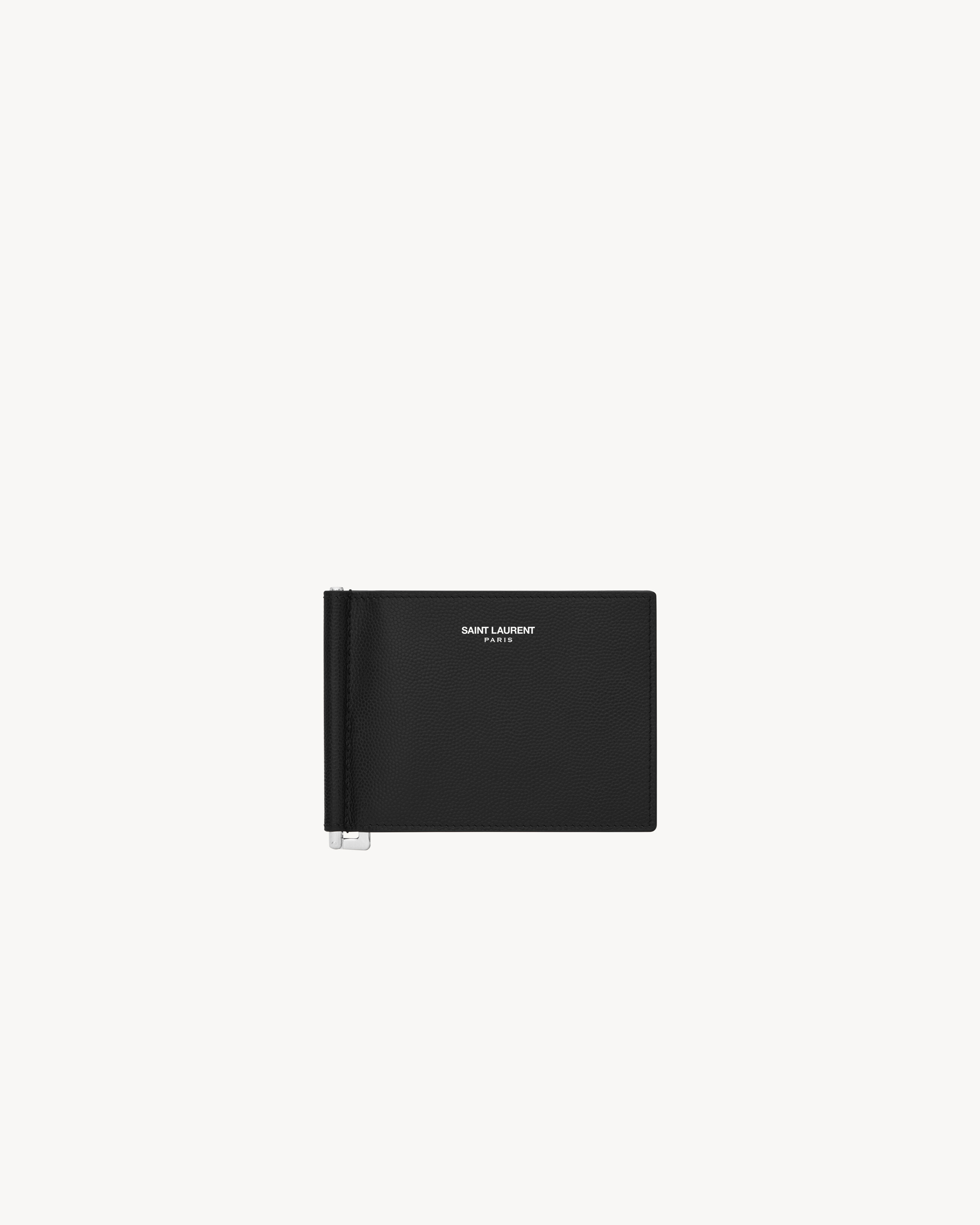 Saint Laurent Paris Cartera con pinza para billetes de piel repujada grain de poudre