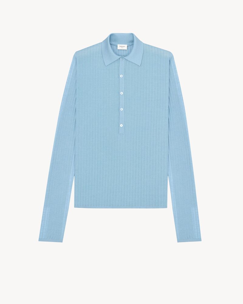 polo in flat-rib cashmere, wool, and silk