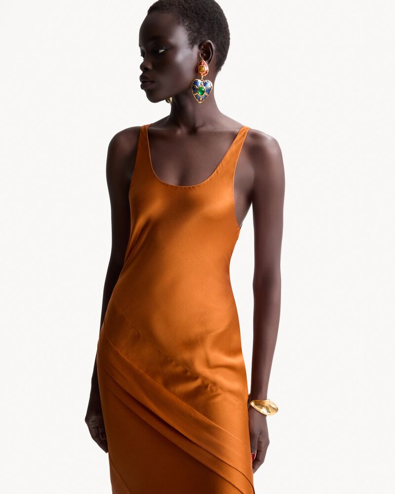 draped tank dress in silk satin
