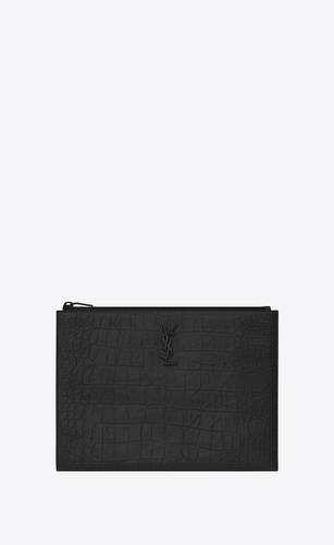 monogram tablet holder in crocodile embossed leather