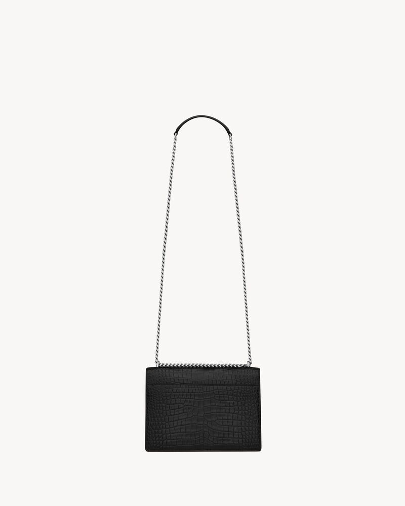 Saint+Laurent+Sunset+Shoulder+Bag+Medium+Black+Crocodile+Embossed+