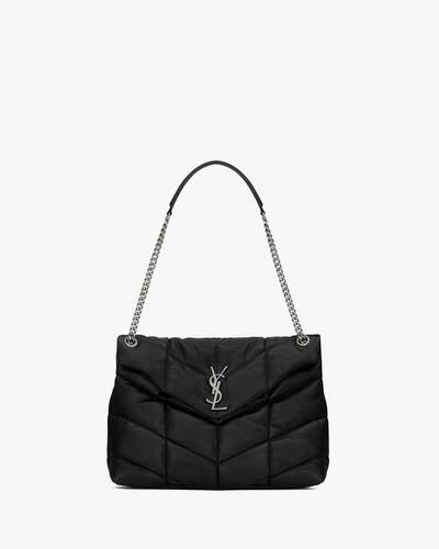 SAINT LAURENT Lambskin Quilted Medium Loulou Puffer Monogram Chain Satchel  Dark Beige 1289675