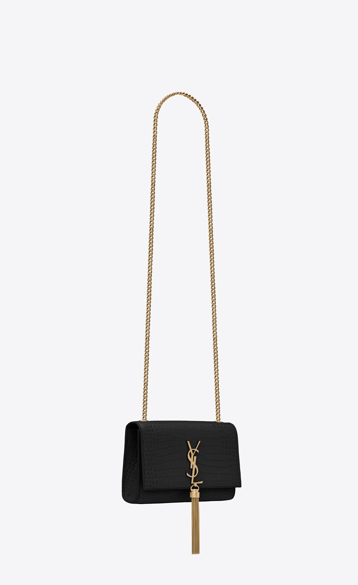 KATE small chain bag with tassel in crocodile-embossed shiny leather ...