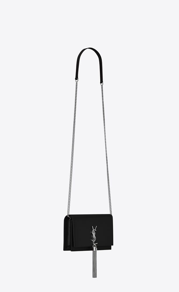 Kate tassel chain wallet in black textured leather | Saint Laurent