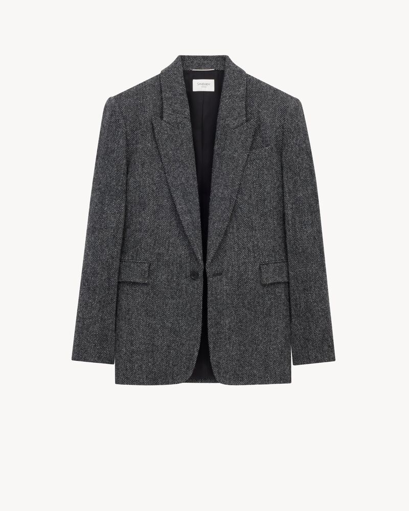 jacket in brushed herringbone wool