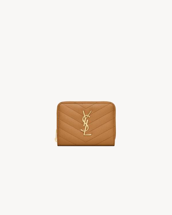 CASSANDRE MATELASSE compact zip around wallet in grain de poudre leather Saint Laurent YSL