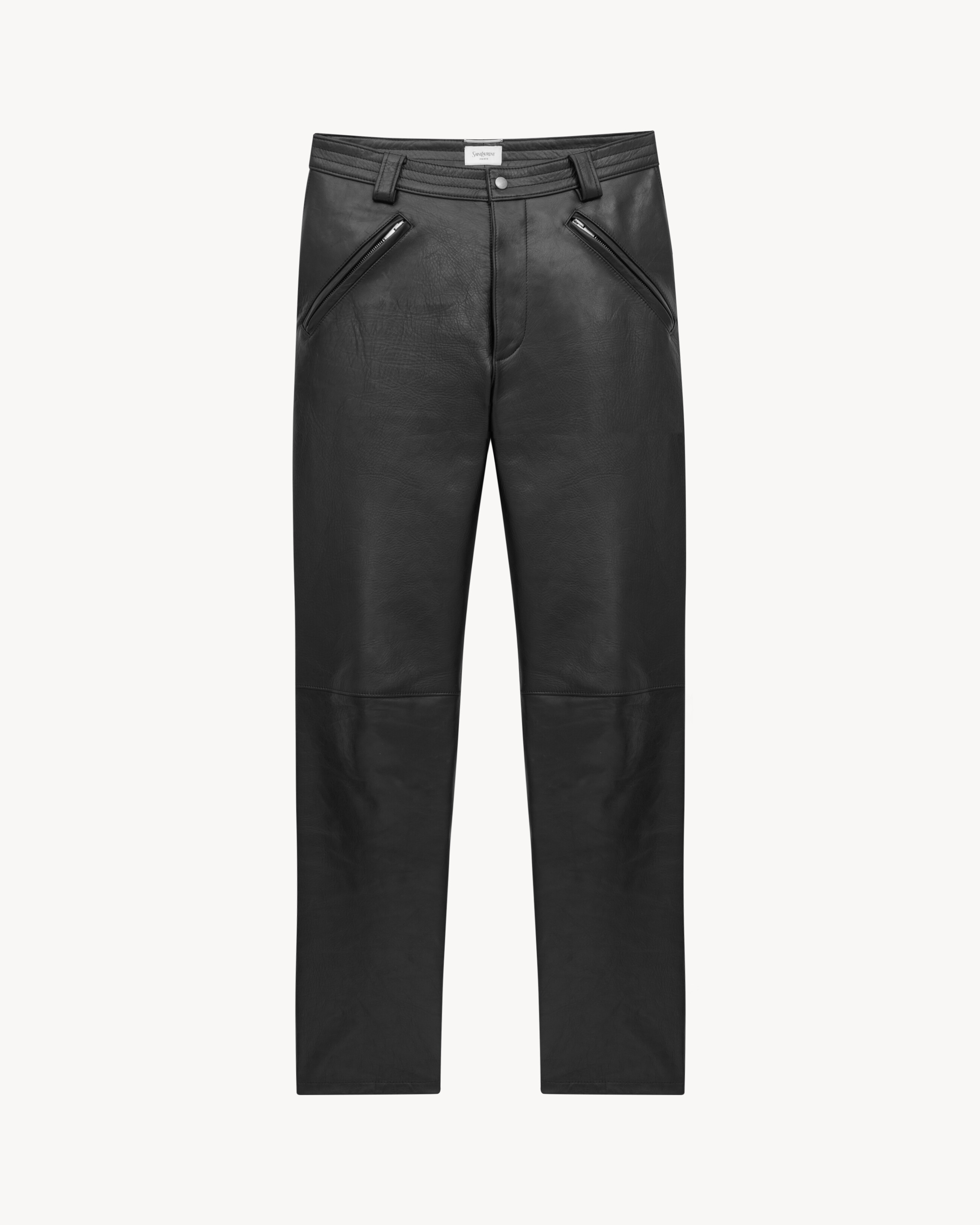 Pantalon ceinturé en cuir grainé