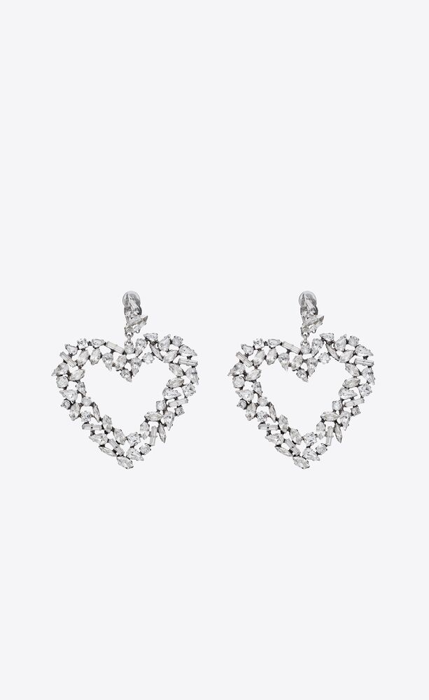 oversized rhinestone heart earrings in metal