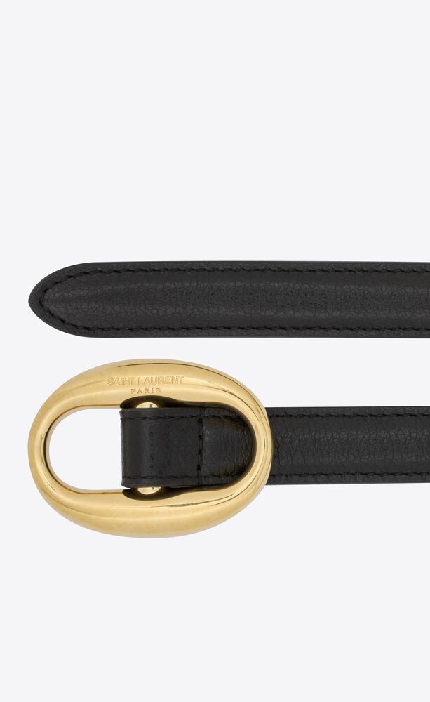 Oval buckle thin belt in smooth leather | Saint Laurent | YSL.com