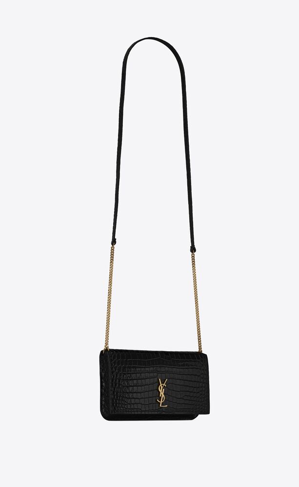 CASSANDRE phone holder with strap in SHINY crocodile-embossed leather, Saint  Laurent