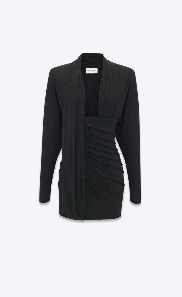 Saint Laurent Draped Wool-jersey Mini Dress in Black