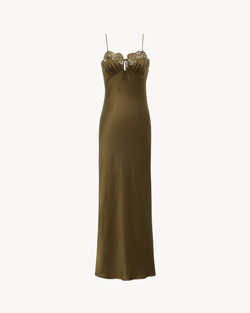 slip dress in silk satin and lace