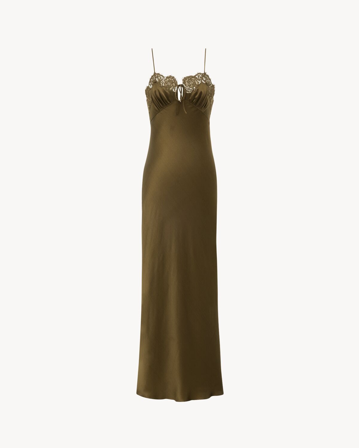 slip dress in silk satin and lace