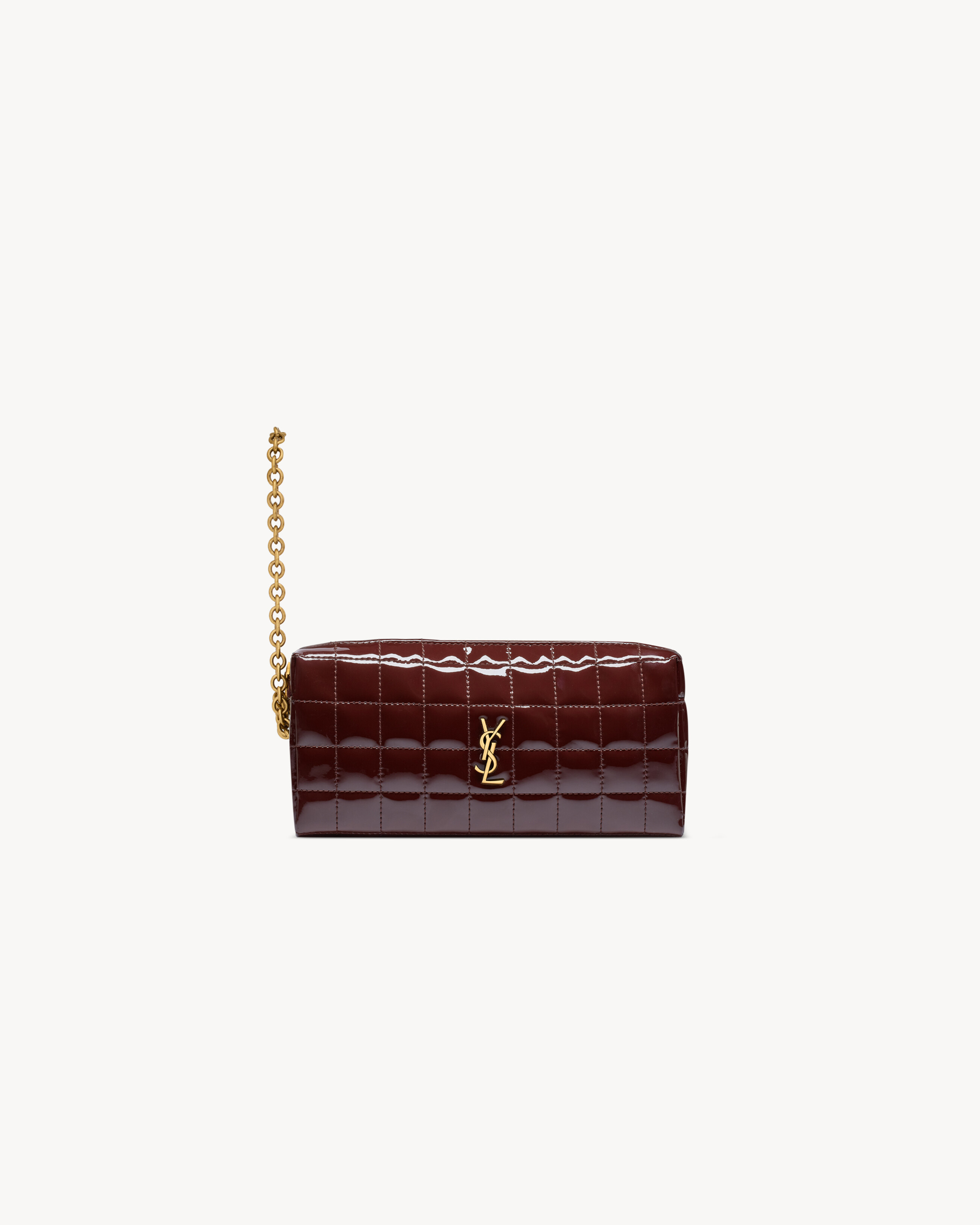 Pochette Cassandre matelassé carré con catena in tela lucida