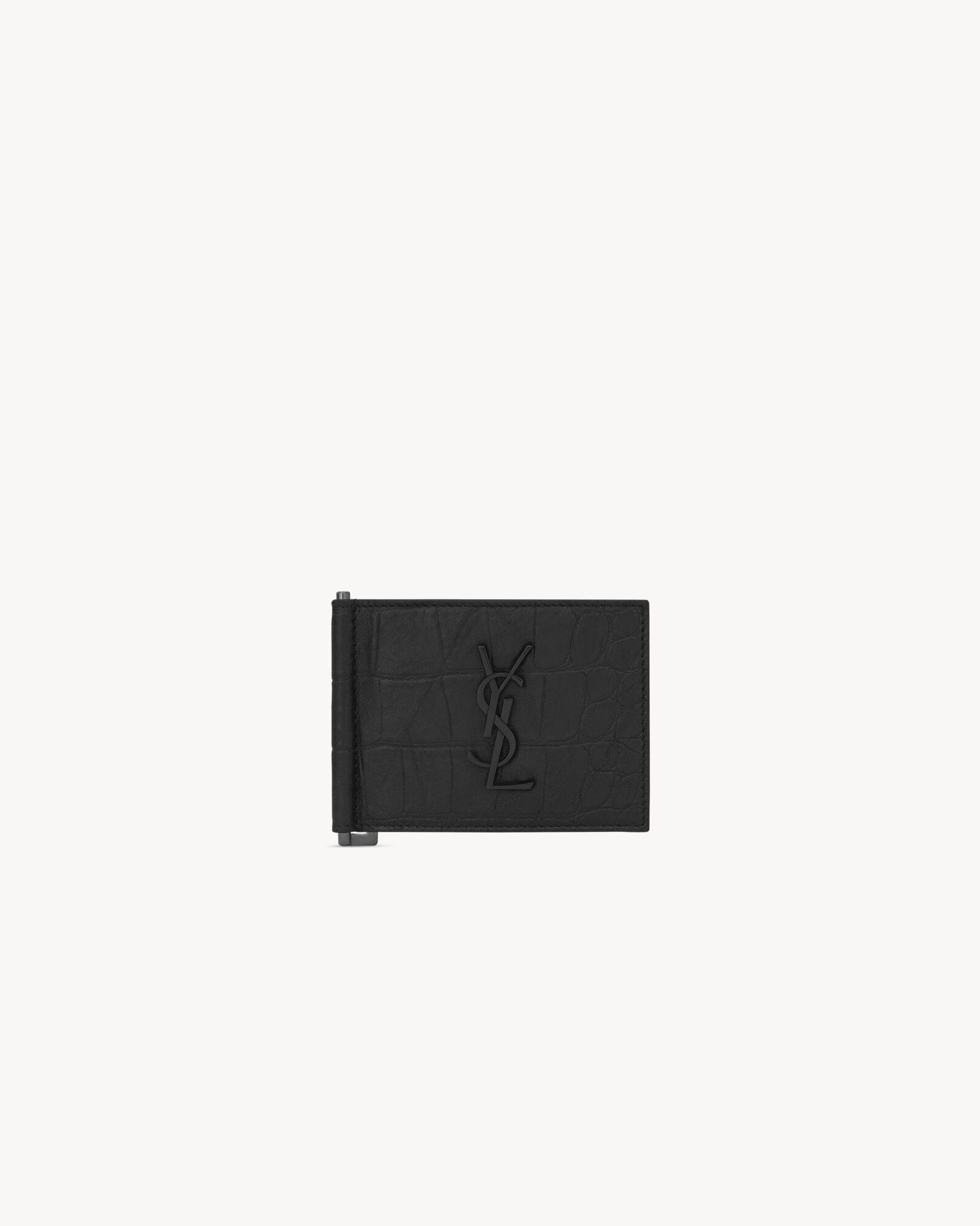 Saint Laurent Monogram Bill Clip Wallet in Crocodile Embossed Leather