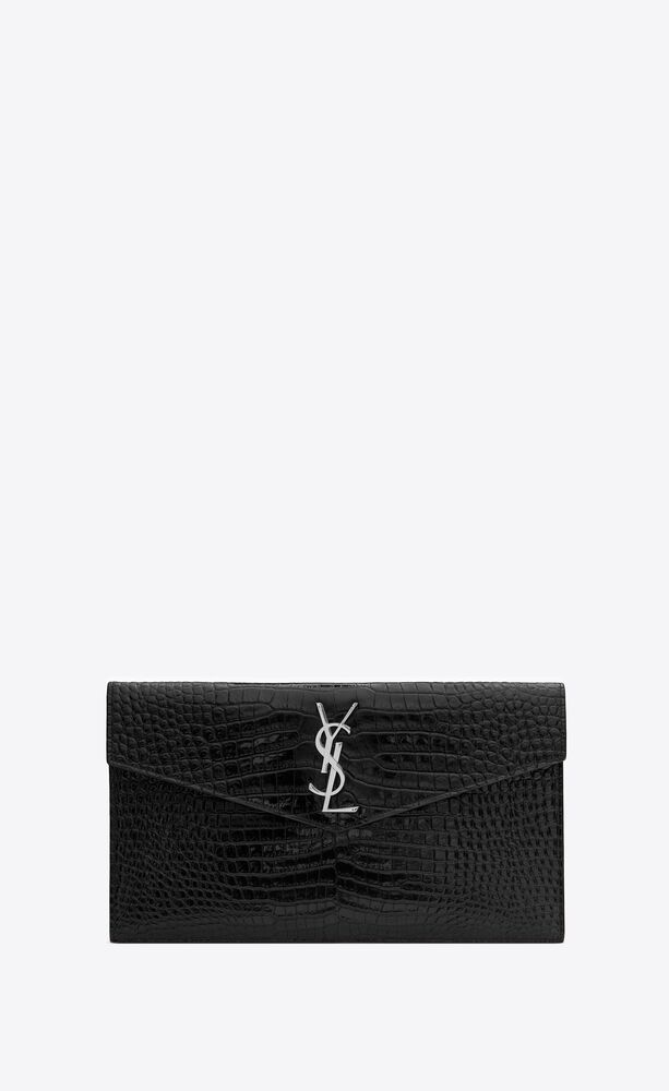 UPTOWN pouch in CROCODILE-EMBOSSED shiny leather, Saint Laurent