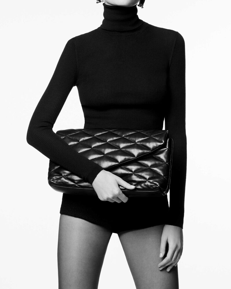 sade puffer envelope clutch in lamé leather