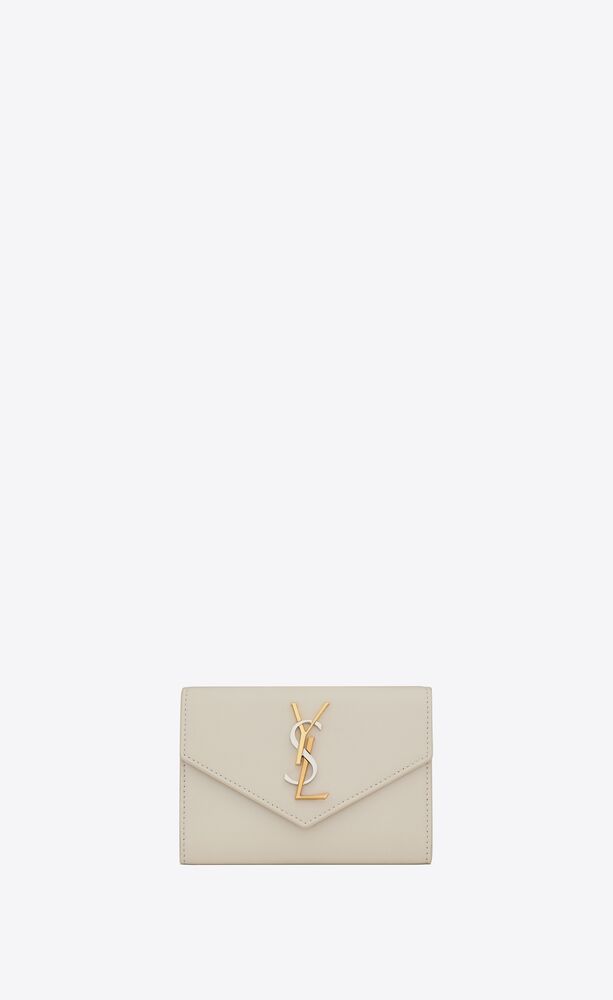 Saint Laurent Monogram Envelope Chain Wallet, White, One Size