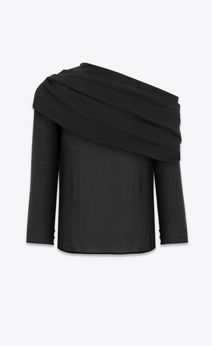 draped one-shoulder blouse in silk muslin