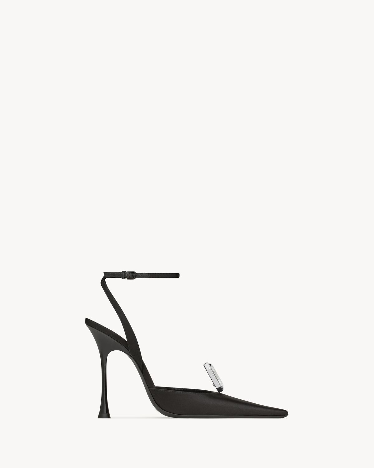 생로랑 새틴 크레이프와 크리스탈 소재의 할로우 펌프스 8092189QNBL1091