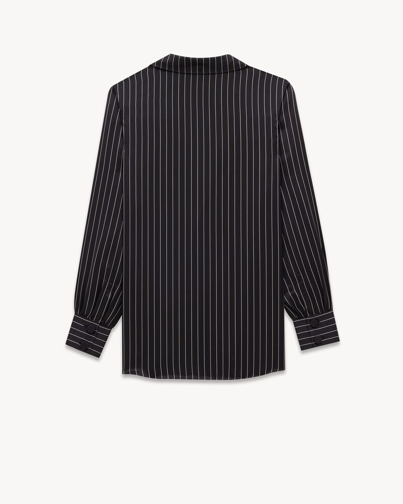 pajama shirt in striped silk satin